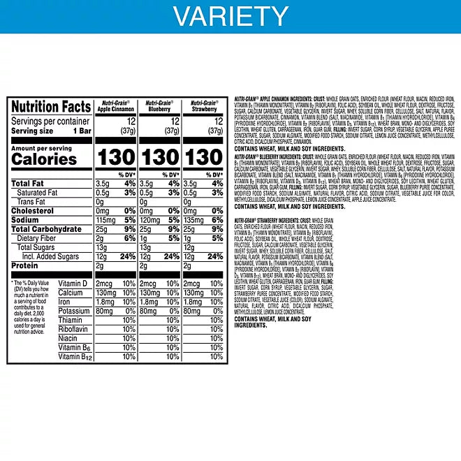 Nutri-Grain Bars Variety Pack, 1.3 oz., 36 pk.