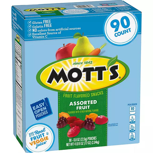 Mott's Fruit Snacks, Assorted Fruit, 0.8 oz, 90-count